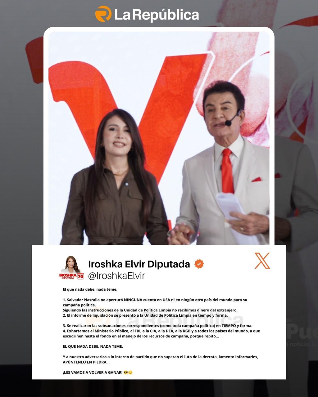 La diputada y esposa del excandidato Salvador Nasralla, Iroshka Elvir, afirma que “El que nada debe, nada teme; y aclara que Nasralla no ape - Cover Image
